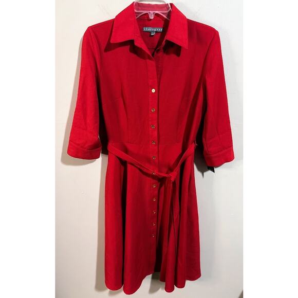 Sharagano Pure Red Roll Tab Sleeve Self Tie Shirt Dress Size 4 NWT - Picture 7 of 9